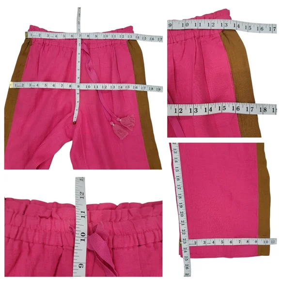 NWT J.Crew Linen Drawstring Wide Leg Pants Pink Brown Tux Stripe Women’s XS - Picture 11 of 14